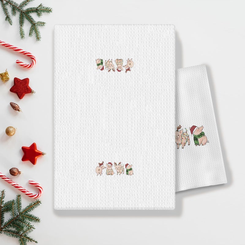 COWEB Christmas Pig Kitchen Towels, Pig Gifts for Women Girls, Pigs Christmas Decorations Dish Towels, Farmhouse Christmas Hand Towel for Bathroom, 16x24 Inch - Image 2